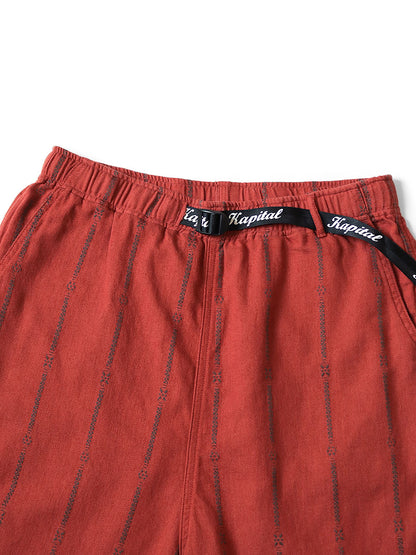 Kapital Cotton-Linen Siamese Stripe Easy Shorts