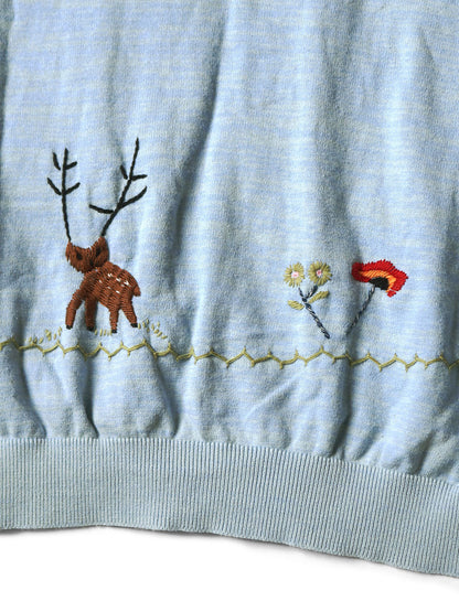 Kapital Knit x Chambray Polo Shirt (Crow & Cat Embroidery)