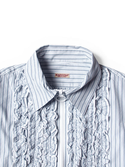 Kapital Cotton Striped Zipper Frill Shirt