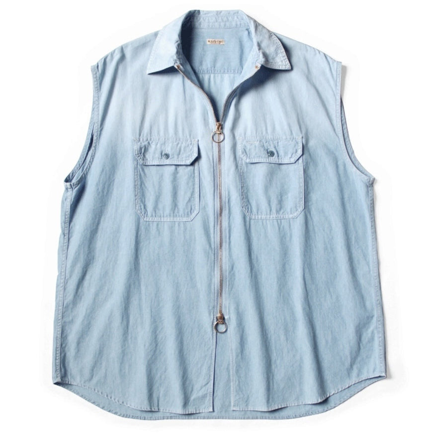 Kapital Chambray Sleeveless Zipper Work Shirt