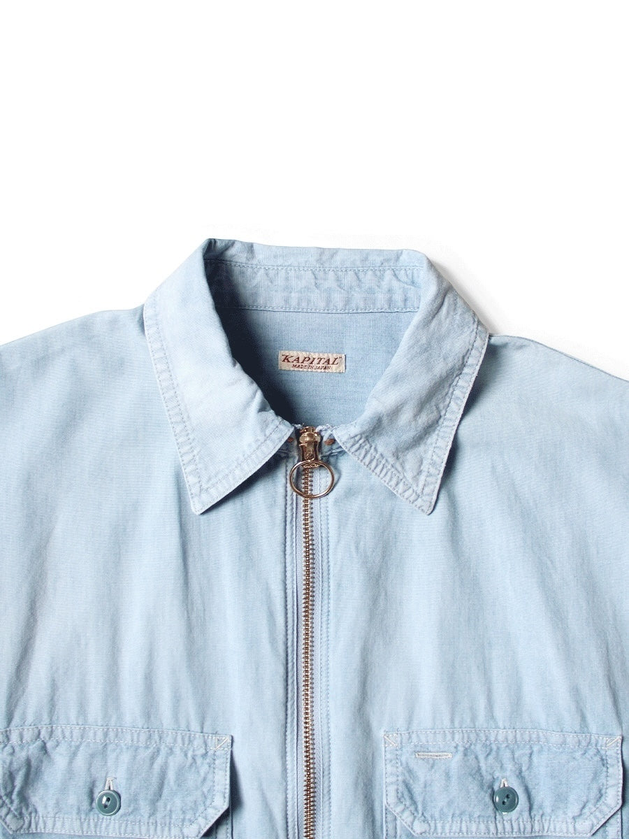 Kapital Chambray Sleeveless Zipper Work Shirt