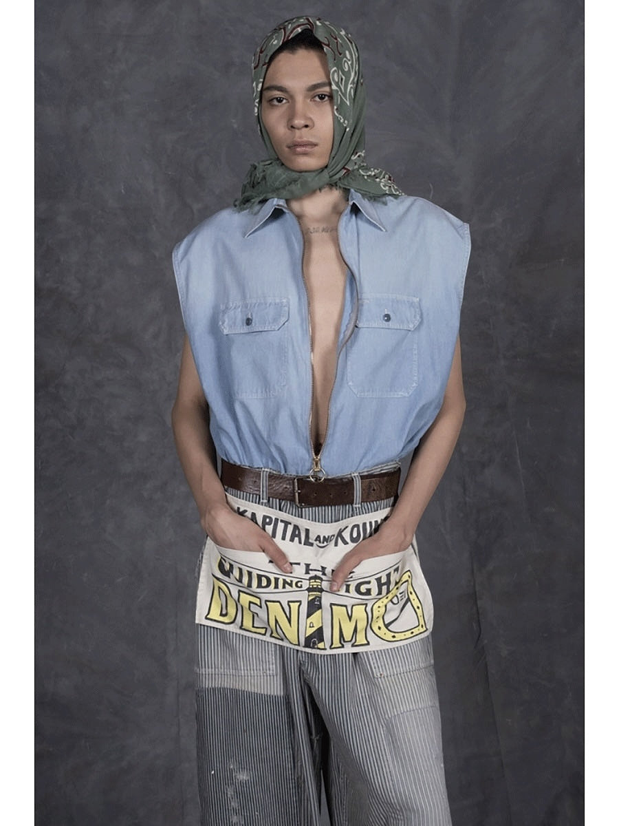 Kapital Chambray Sleeveless Zipper Work Shirt