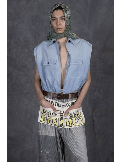 Kapital Chambray Sleeveless Zipper Work Shirt