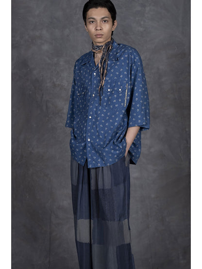 Kapital Dobby Stripe IDG Discharge Print Open Collar Western Big Shirt