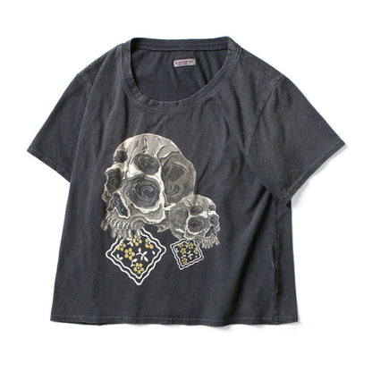 Kapital Jersey Cropped T-Shirt (Peckish Rain Skull Print)