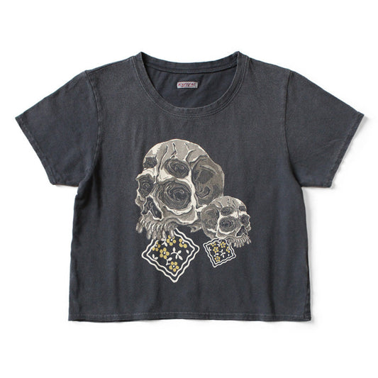 Kapital Jersey Cropped T-Shirt (Peckish Rain Skull Print)