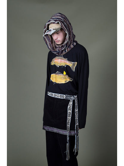 Kapital Jersey Crew Long Sleeve T-Shirt (2 Trout Peckish Rainbowy Print)