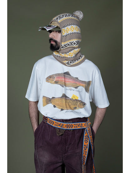 Kapital Jersey Crew T Shirt (2 Trout Peckish Rainbowy Print)