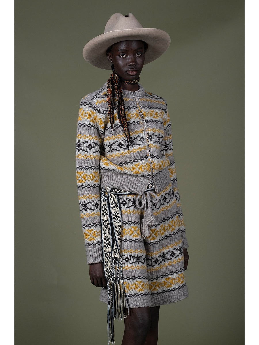 Kapital 3G Wool Yellowknife Fair Isle Zip Short Cardigan