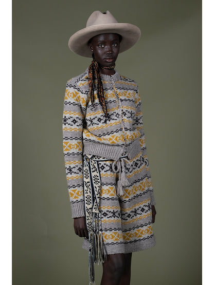 Kapital 3G Wool Yellowknife Fair Isle Zip Short Cardigan