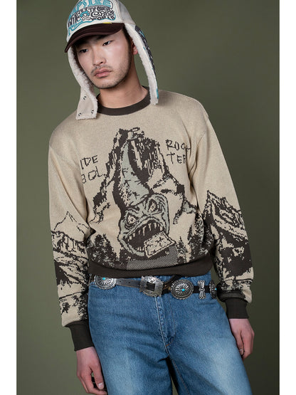 Kapital 8G Jacquard Knit Vintage Crew Sweater (The Slide Rock Bolter)