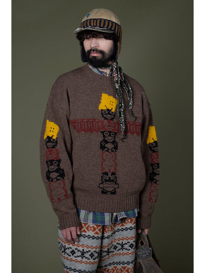 Kapital 5G Wool Peckish Totem Pole Crew Sweater
