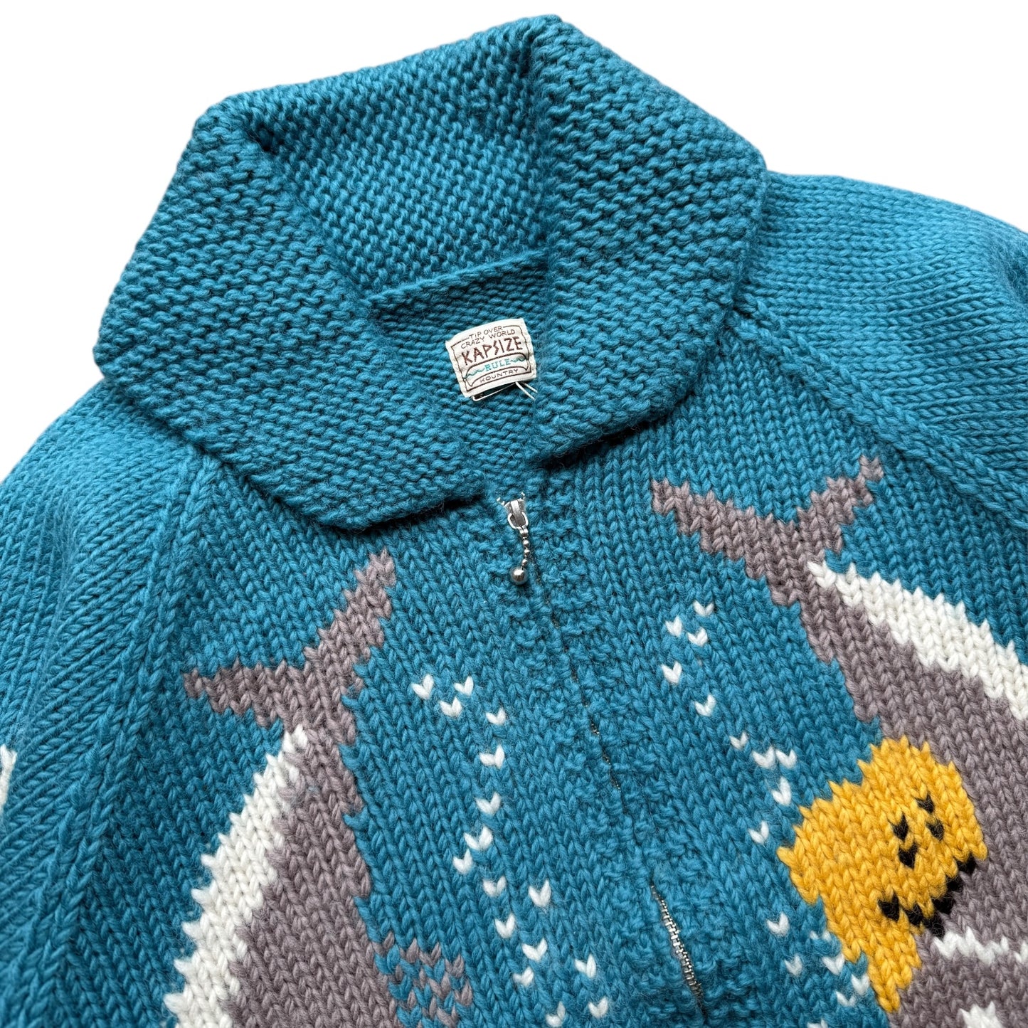 Kapital Cowichan Hand Knit Peckish Rainbowy Trout Zip Cardigan