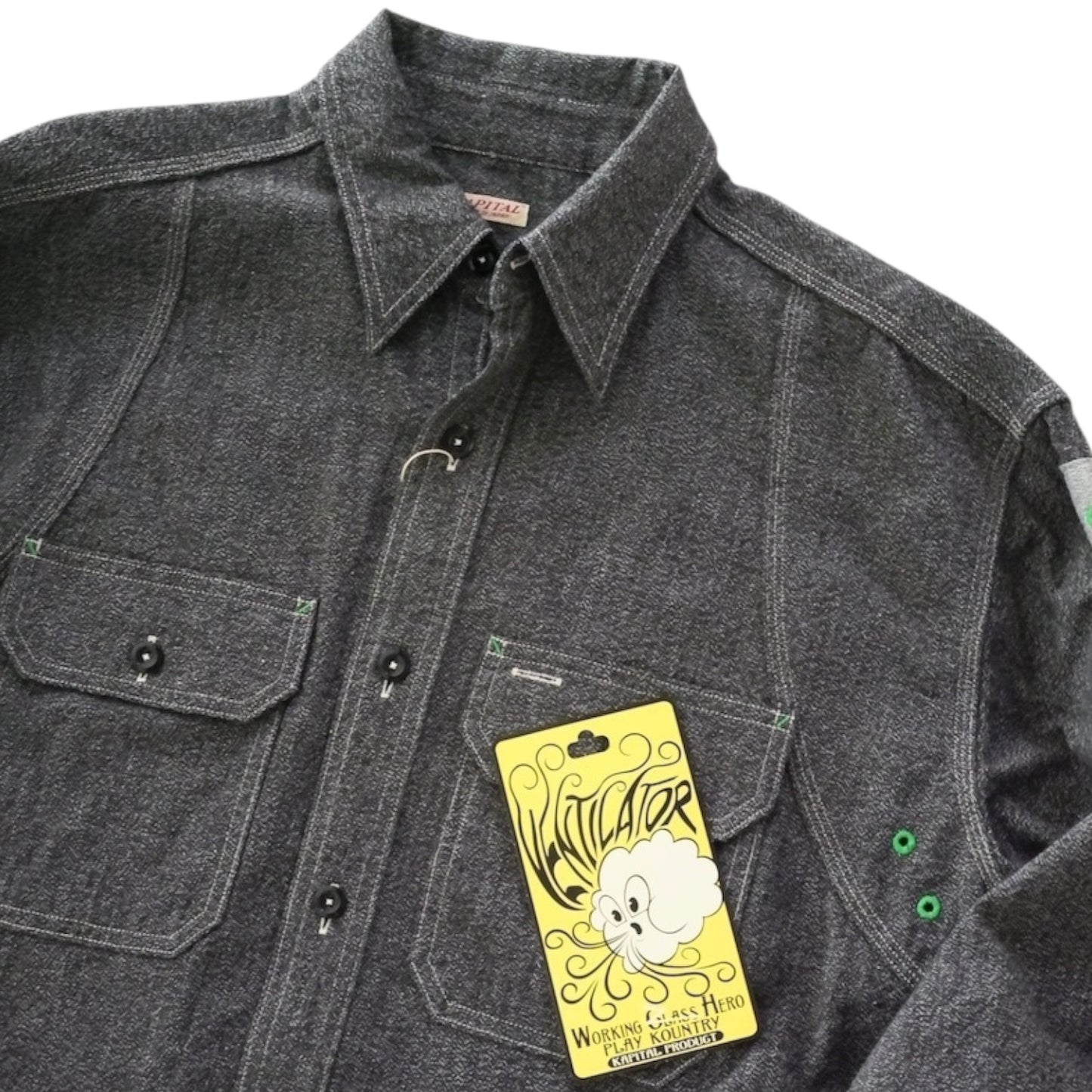 Kapital Heather Chambray 2Tone Bone Patch Ventilator Work Shirt