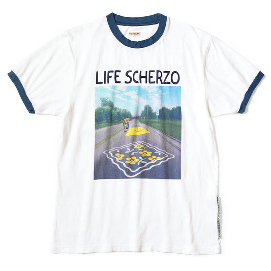 Kapital Tenjiku Ringer T-Shirt (Life Scherzo Road Sign Painter Print)