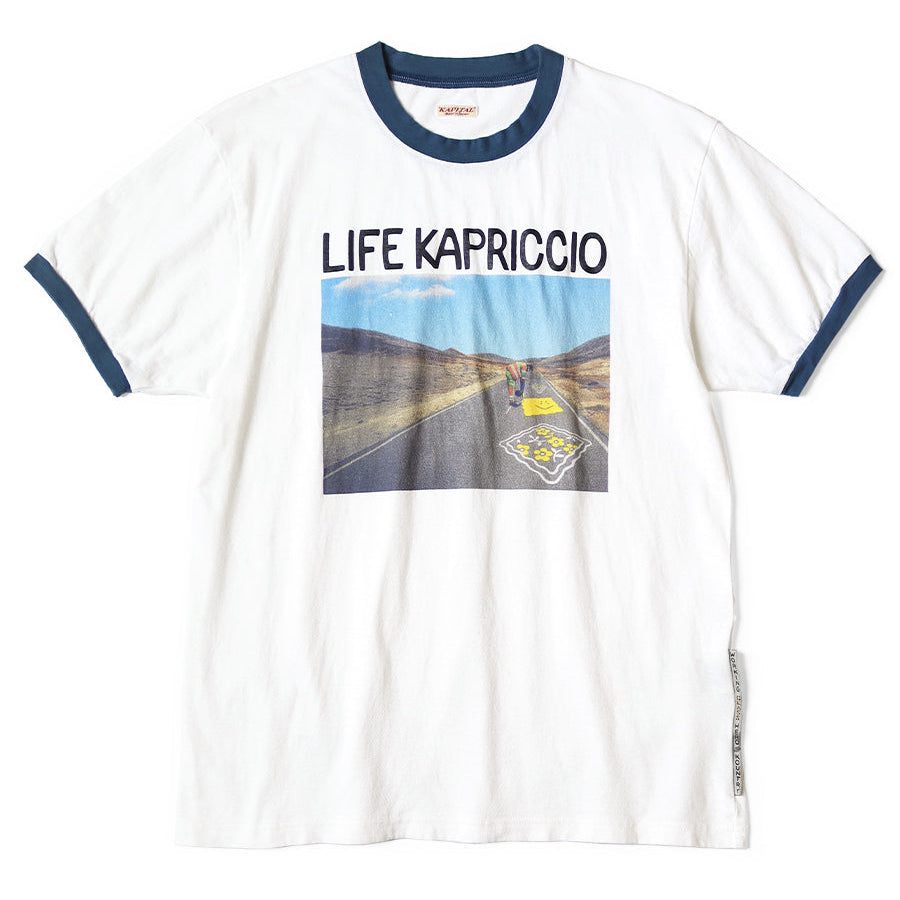 Kapital Tenjiku Ringer T-Shirt (Life Kapriccio Road Sign Painter Print)