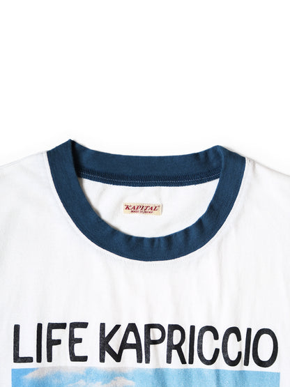 Kapital Tenjiku Ringer T-Shirt (Life Kapriccio Road Sign Painter Print)