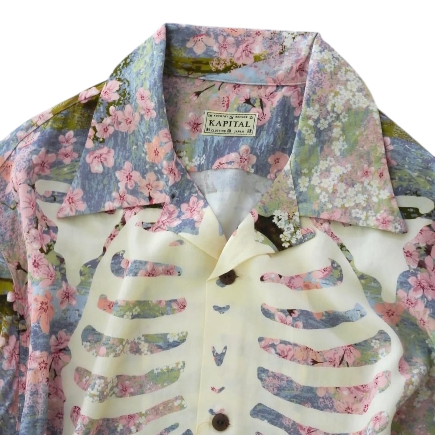 Kapital Rayon Sakura Bone Print Aloha Shirt