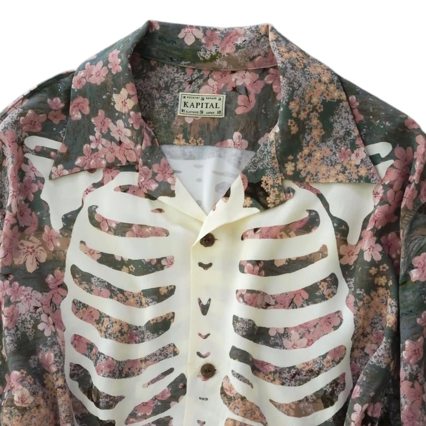 Kapital Rayon Sakura Bone Print Aloha Shirt