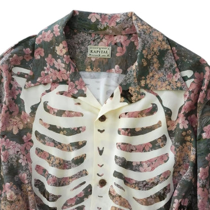 Kapital Rayon Sakura Bone Print Aloha Shirt