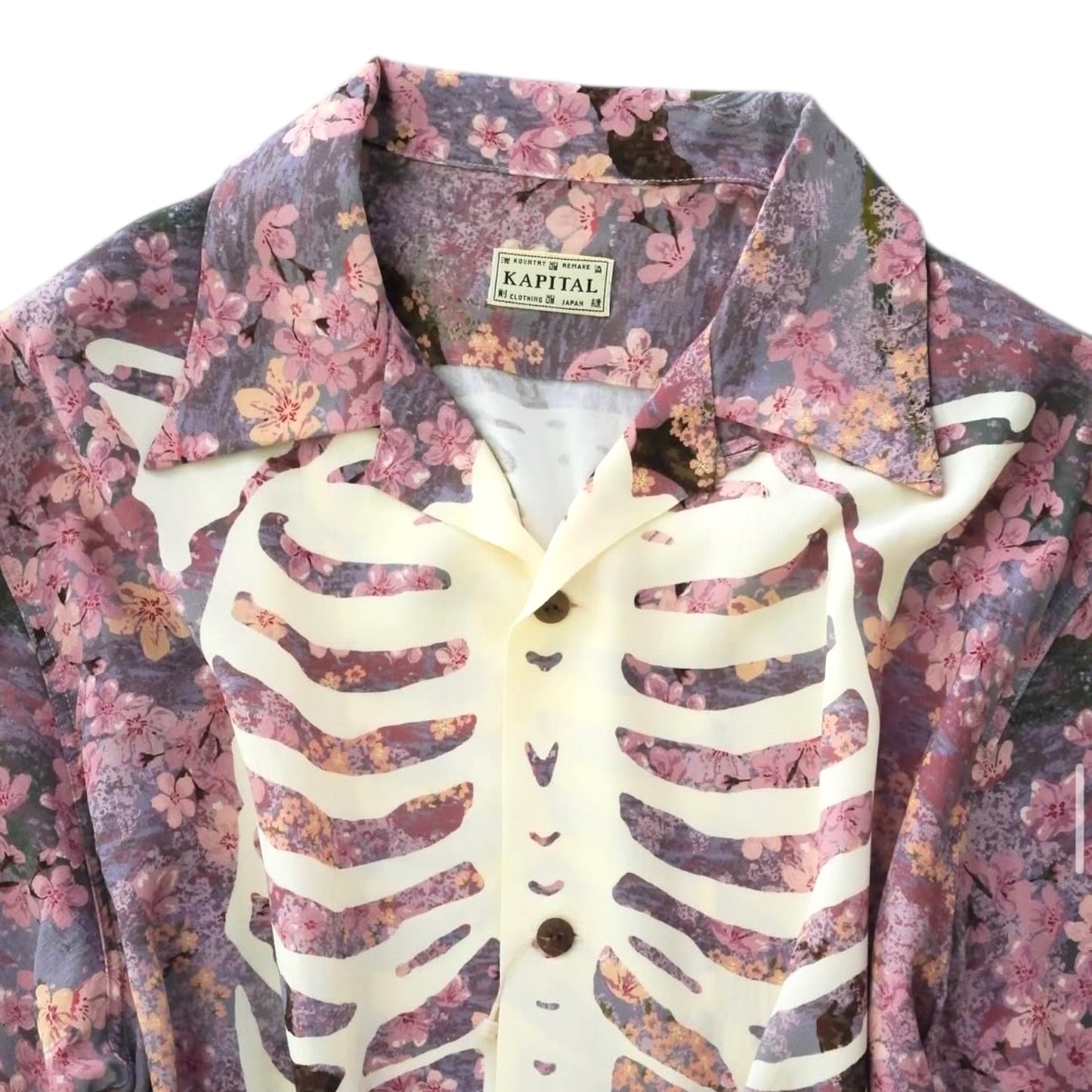 Kapital Rayon Sakura Bone Print Aloha Shirt