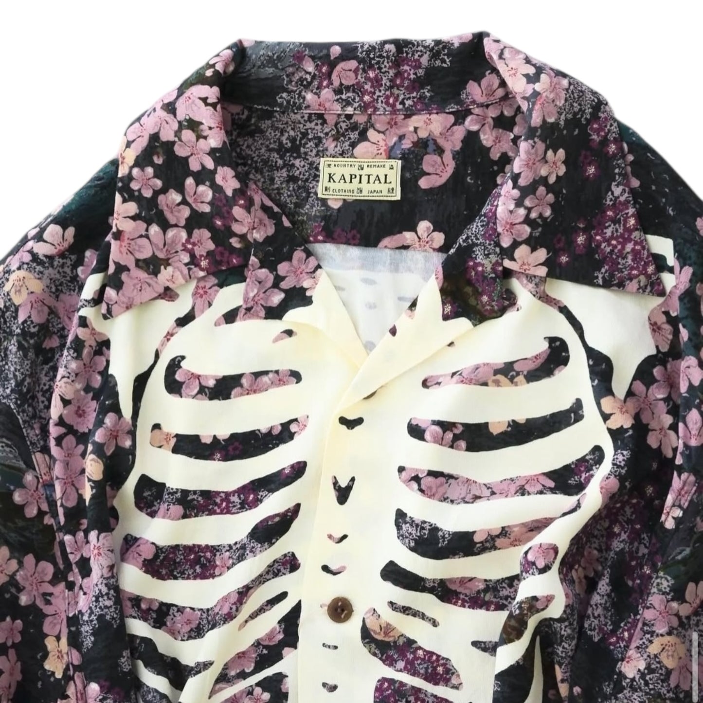 Kapital Rayon Sakura Bone Print Aloha Shirt