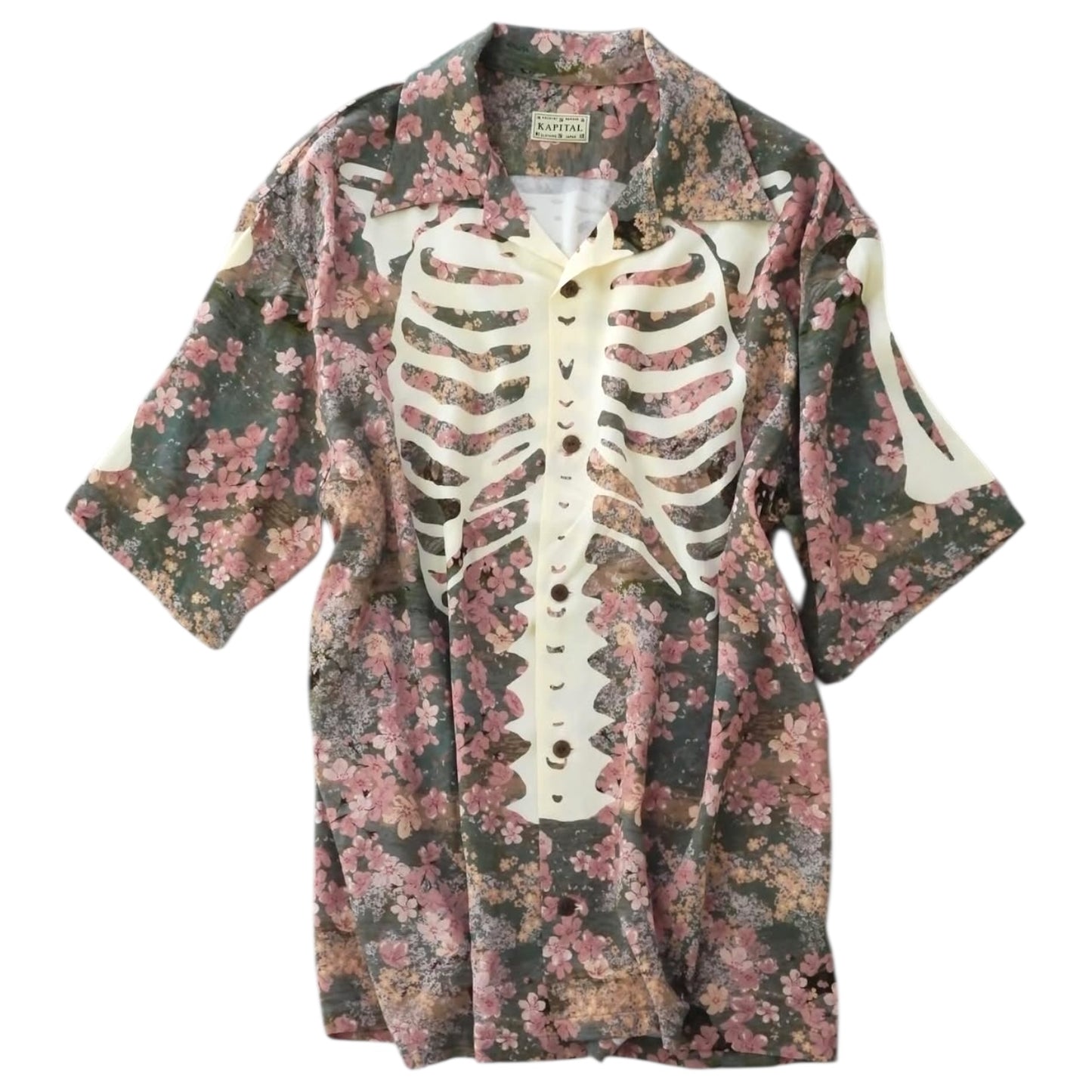 Kapital Rayon Sakura Bone Print Aloha Shirt