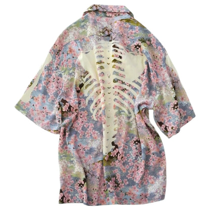 Kapital Rayon Sakura Bone Print Aloha Shirt