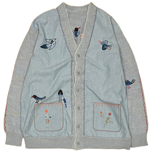 Kapital Knit x Chambray Cardigan (Magpie Embroidery)