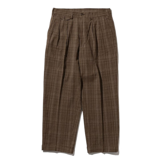 BEAMS PLUS / 2 pleats cotton wool linen check wide trousers