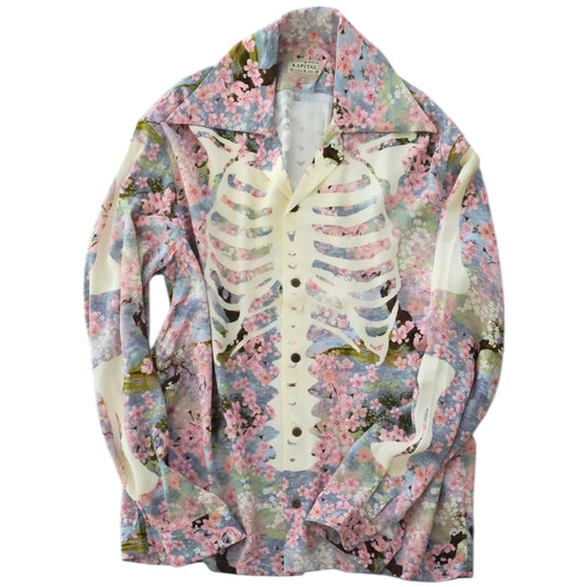 Kapital Rayon Sakura Bone Print Wrangle Collar Open Neck Shirt