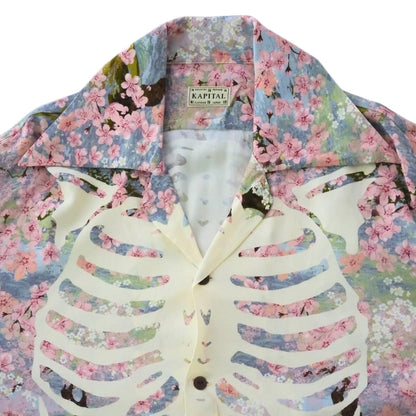 Kapital Rayon Sakura Bone Print Wrangle Collar Open Neck Shirt