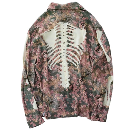 Kapital Rayon Sakura Bone Print Wrangle Collar Open Neck Shirt