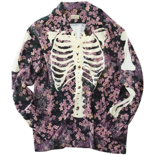 Kapital Rayon Sakura Bone Print Wrangle Collar Open Neck Shirt