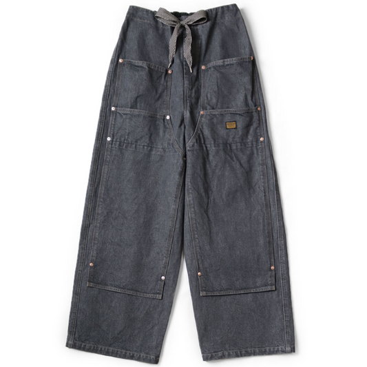 Kapital 14oz Black x Natural Denim W Knee Easy Baggy Pants
