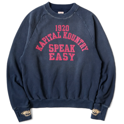 Kapital Fleece Raglan Crewneck Sweatshirt (Speakeasy College Print)