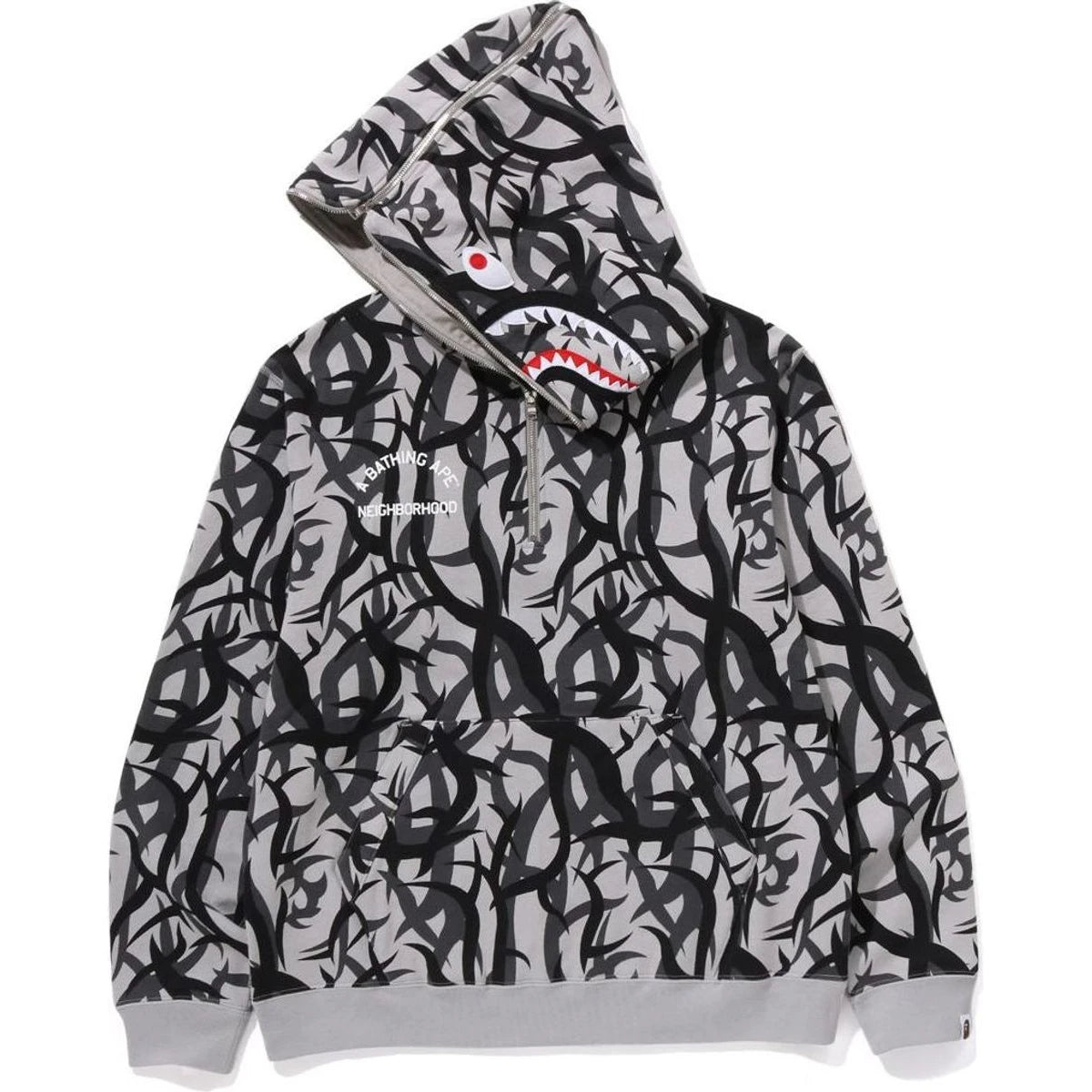 BAPE X NBHD TRIBAL CAMO TWO FACE HALF ZIP PULLOVER HOODIE