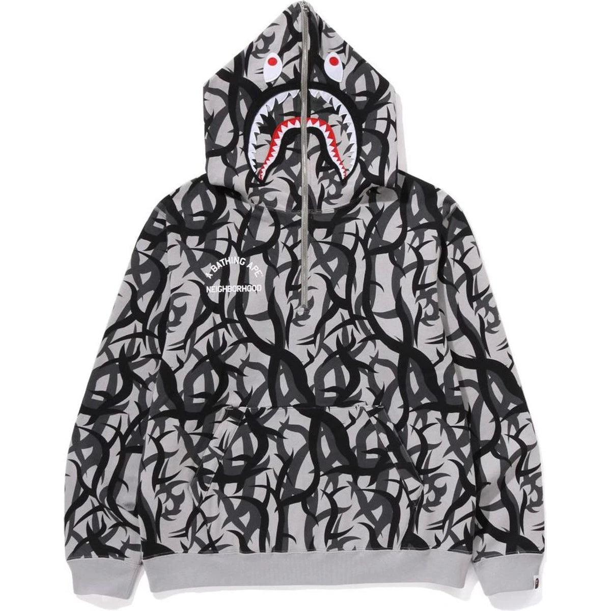 BAPE X NBHD TRIBAL CAMO TWO FACE HALF ZIP PULLOVER HOODIE