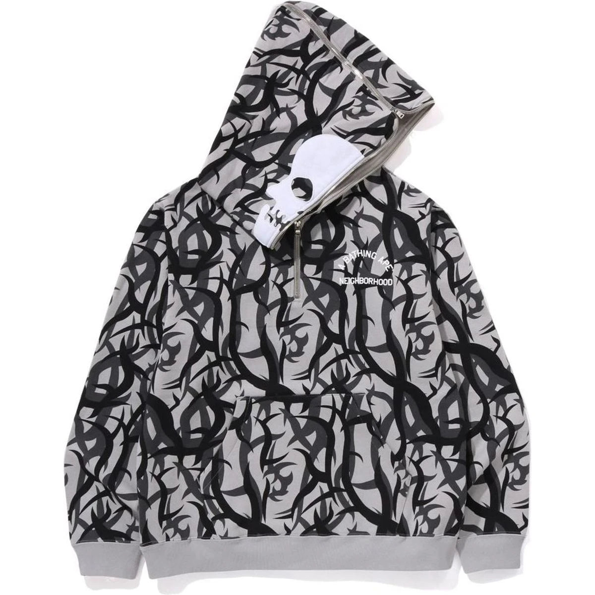 BAPE X NBHD TRIBAL CAMO TWO FACE HALF ZIP PULLOVER HOODIE