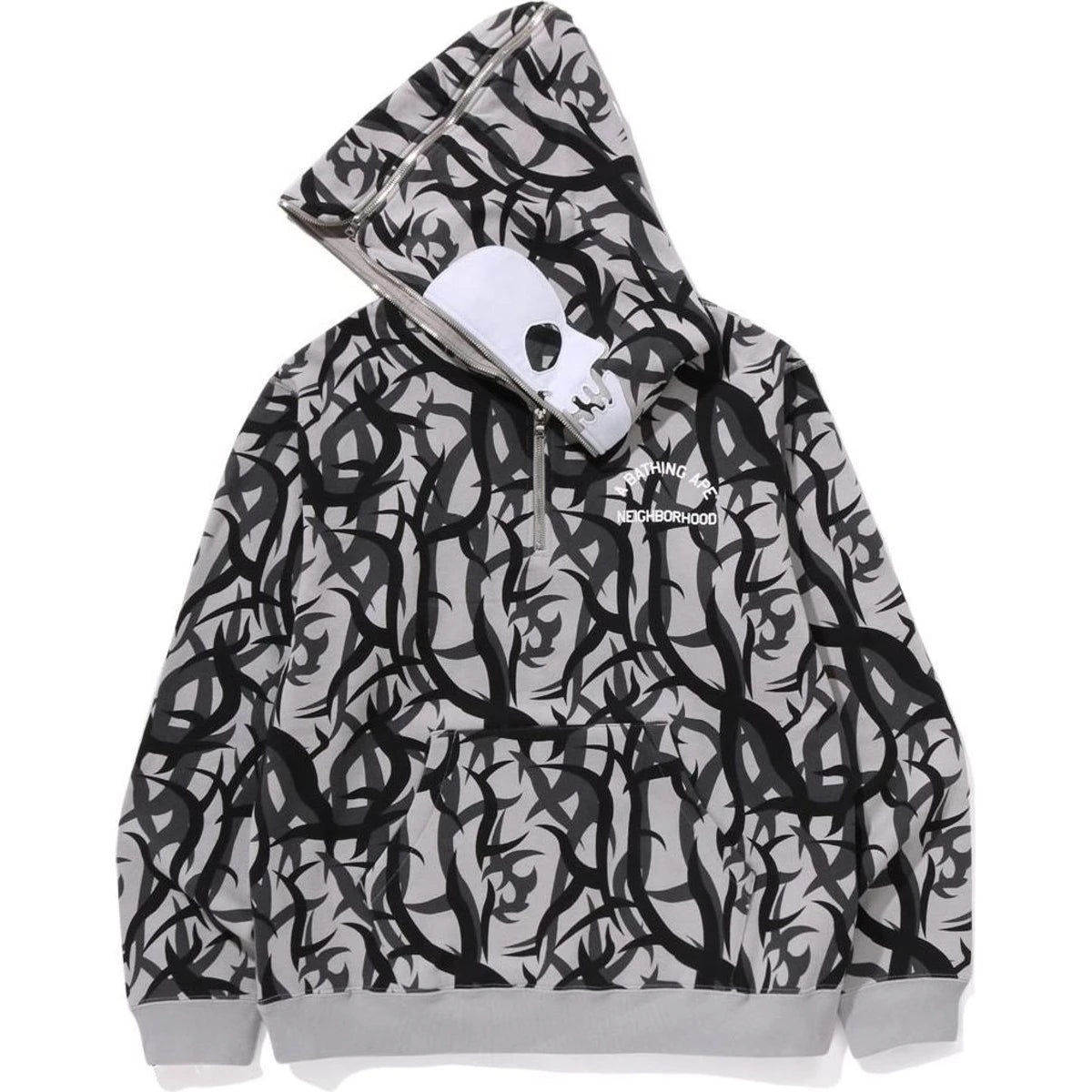 BAPE X NBHD TRIBAL CAMO TWO FACE HALF ZIP PULLOVER HOODIE