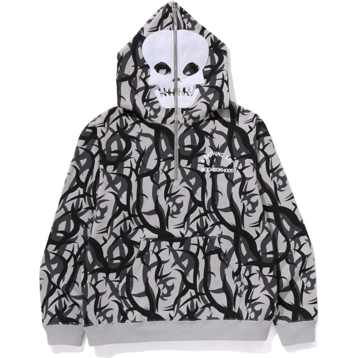 BAPE X NBHD TRIBAL CAMO TWO FACE HALF ZIP PULLOVER HOODIE