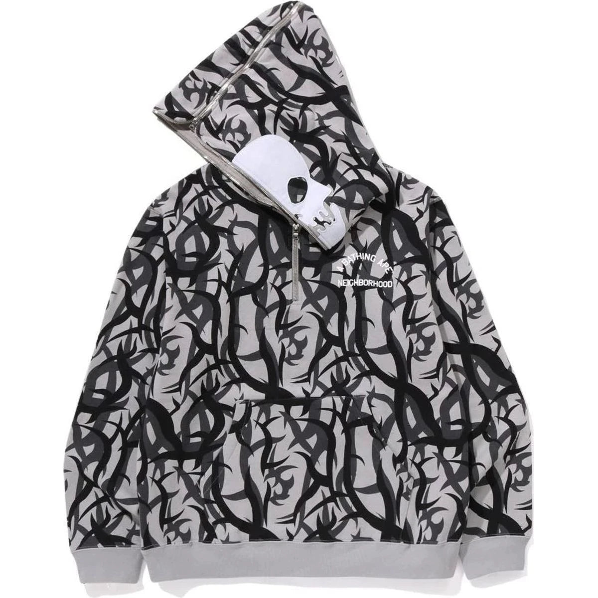 BAPE X NBHD TRIBAL CAMO TWO FACE HALF ZIP PULLOVER HOODIE