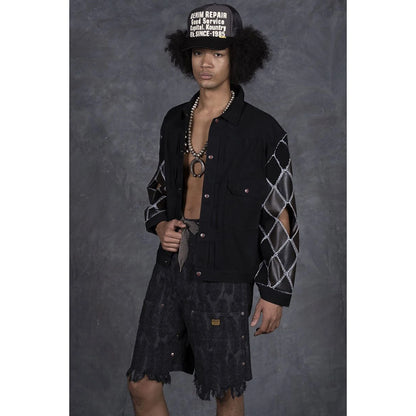 Kapital 11.5oz Black x Black Denim Hippy Crochet Sleeve 1st Jacket