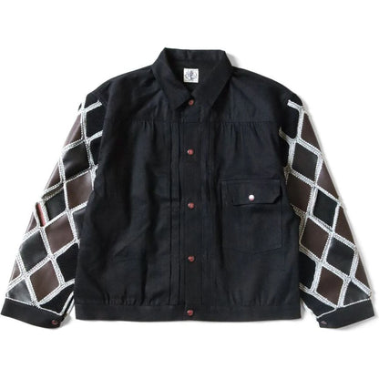 Kapital 11.5oz Black x Black Denim Hippy Crochet Sleeve 1st Jacket