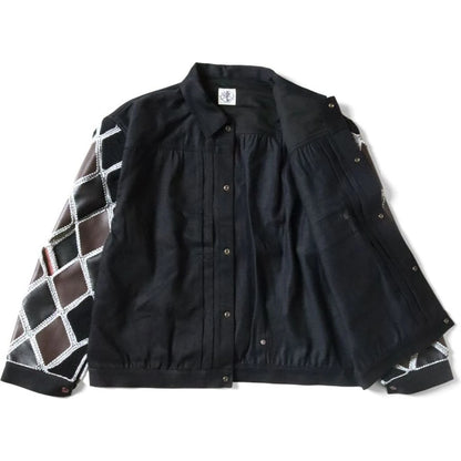 Kapital 11.5oz Black x Black Denim Hippy Crochet Sleeve 1st Jacket