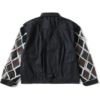 Kapital 11.5oz Black x Black Denim Hippy Crochet Sleeve 1st Jacket