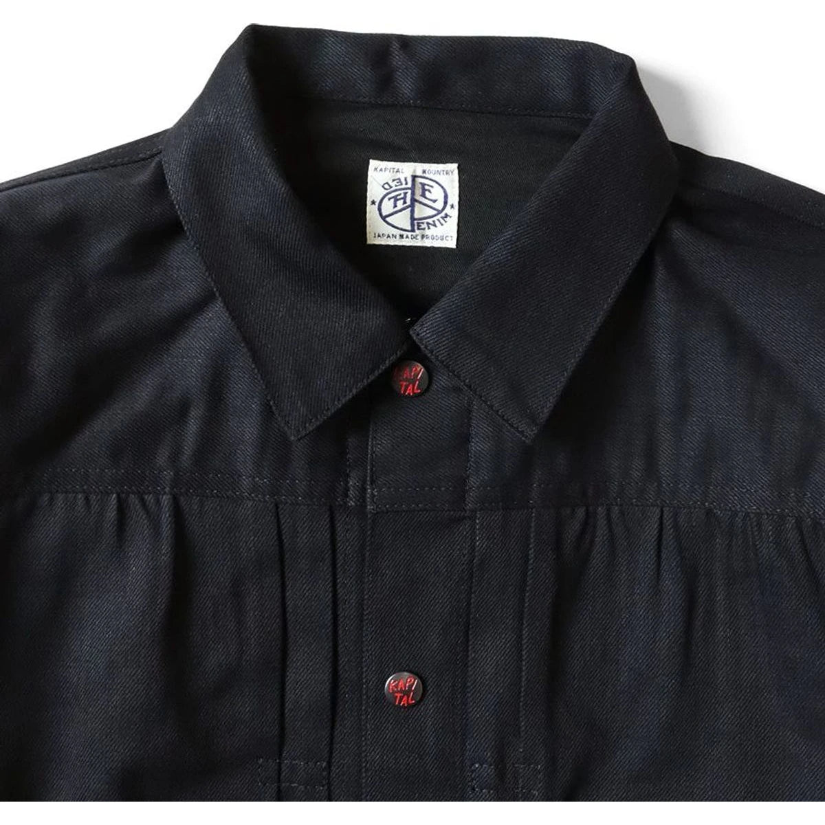 Kapital 11.5oz Black x Black Denim Hippy Crochet Sleeve 1st Jacket