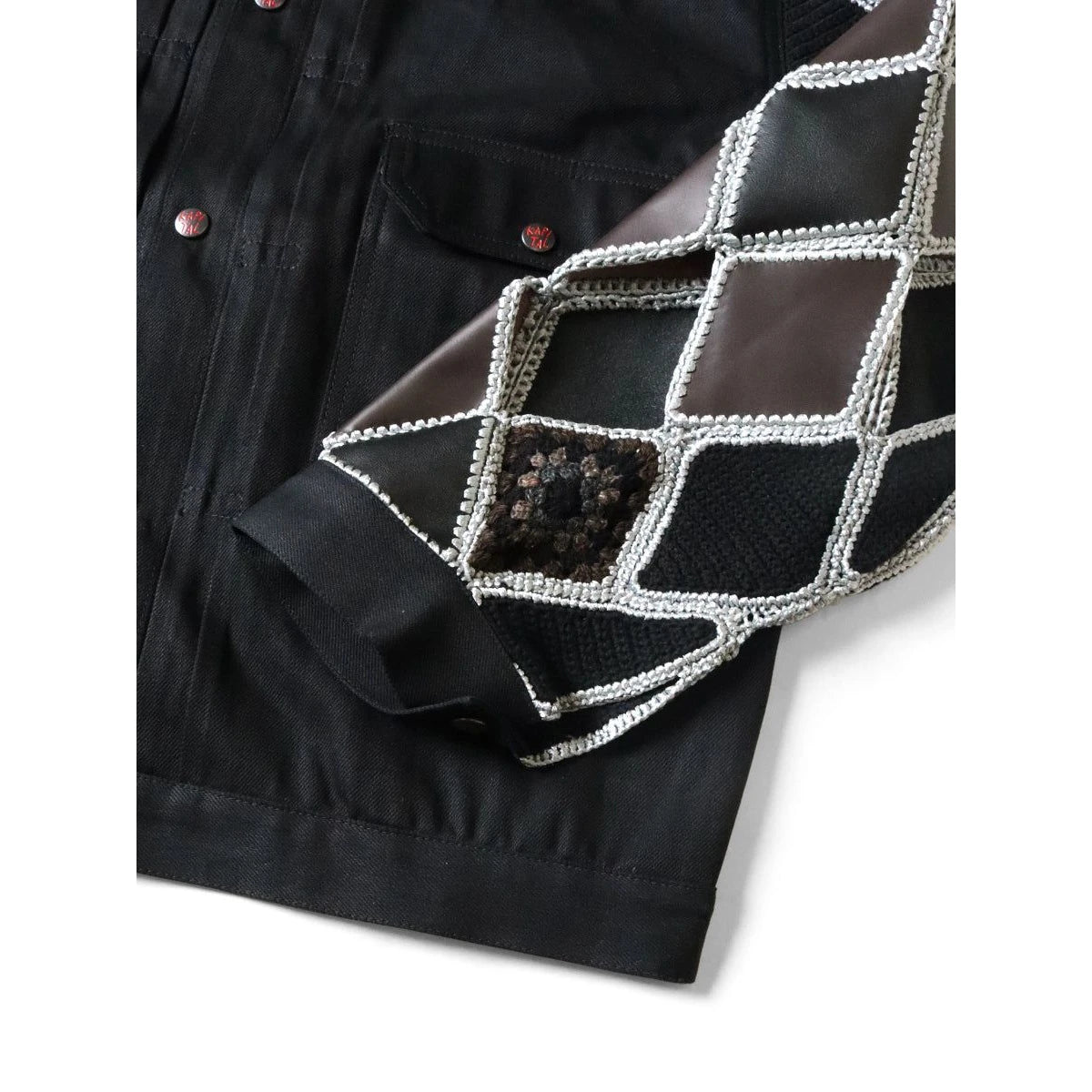 Kapital 11.5oz Black x Black Denim Hippy Crochet Sleeve 1st Jacket