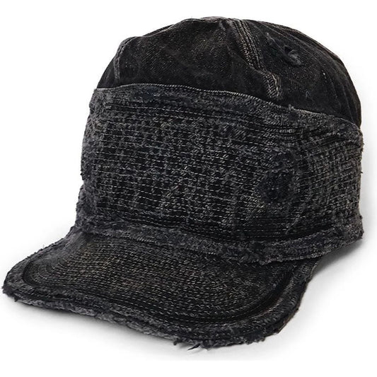 Kapital 11.5oz Black x Black Denim Old Man & The Sea Cap (Distressed Remake)
