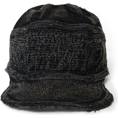 Kapital 11.5oz Black x Black Denim Old Man & The Sea Cap (Distressed Remake)